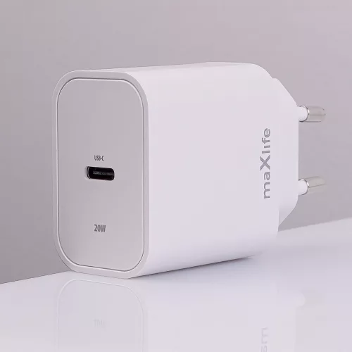 Maxlife MXTC-06 PD+QC 20W gyorstöltő adapter Type-C + Type-C/Lightning kábel - fehér