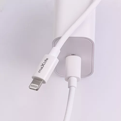Maxlife MXTC-06 PD+QC 20W gyorstöltő adapter Type-C + Type-C/Lightning kábel - fehér