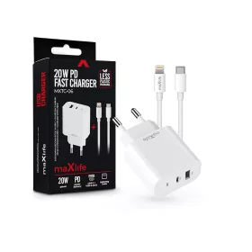   Maxlife MXTC-06 PD+QC 20W gyorstöltő adapter USB + Type-C + Type-C/Lightning kábel - fehér
