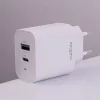 Maxlife MXTC-06 PD+QC 20W gyorstöltő adapter USB + Type-C + Type-C/Lightning kábel - fehér