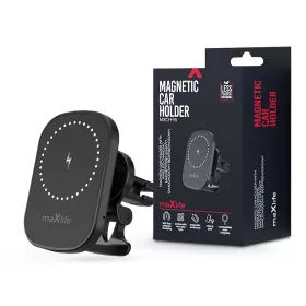  Maxlife szellőzőrácsba illeszthető vezeték nélküli autós tartó/gyorstöltő MagSafe funkcióval - 15W - Maxlife MXCH-16 Magnetic Car Holder - fekete