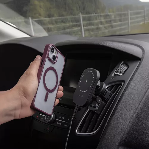 Maxlife szellőzőrácsba illeszthető vezeték nélküli autós tartó/gyorstöltő MagSafe funkcióval - 15W - Maxlife MXCH-16 Magnetic Car Holder - fekete