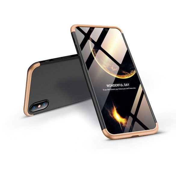 Apple iPhone XS Max hátlap - GKK 360 Full Protection 3in1 - fekete/arany