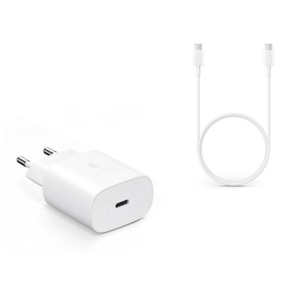 Samsung gyári Type-C hálózati töltő adapter + Type-C adat- és töltőkábel - 5V/3A- EP-TA800EWE PD3.0 + EP-DA905BWE - fehér (ECO csomaglás)