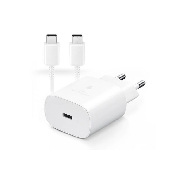 Samsung gyári Type-C hálózati töltő adapter + Type-C adat- és töltőkábel - 5V/3A- EP-TA800EWE PD3.0 + EP-DG977BWE - fehér (ECO csomaglás)