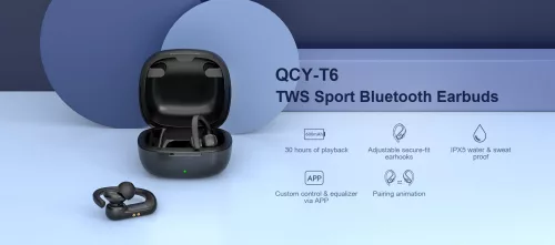 QCY Bluetooth sztereó TWS sport headset v5.0 + töltő dokkoló - QCY T6 TWSSport Bluetooth Earbuds - fekete
