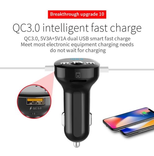 Extreme Bluetooth FM-transmitter/szivargyújtó töltő - USB QC3.0 + microSD / TF-kártya / Pendrive olvasó - Extreme BC40Q - fekete