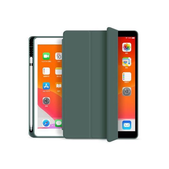 Apple iPad 10.2 (2019/2020/2021) tablet tok (Smart Case) on/off funkcióval,     Apple Pencil tartóval - Tech-Protect - zöld (ECO csomagolás)