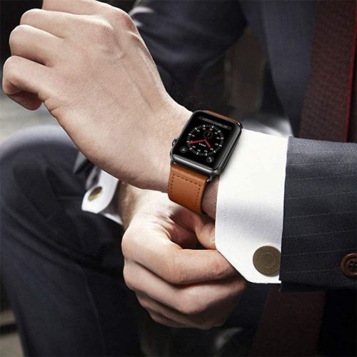 Apple Watch valódi bőrből készült óraszíj - Tech-Protect Leatherfit -           42/44/45/49 mm - barna