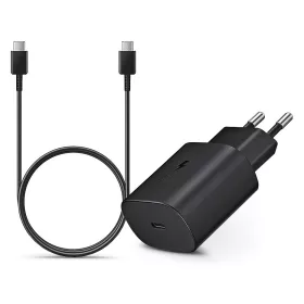   Samsung gyári hálózati töltő adapter Type-C bemenettel + 1 m-es Type-C - Type-C kábel - 25W - EP-TA800EBE + EP-DA705BBE - fekete (ECO csomagolás)