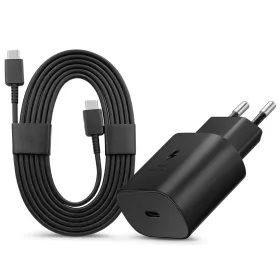   Samsung gyári hálózati töltő adapter Type-C bemenettel + 1,8 m-es Type-C -      Type-C kábel - 25W - EP-TA800EBE + EP-DW767JBE - fekete (ECO csomagolás)
