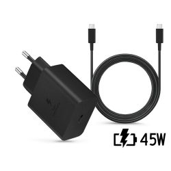   Samsung gyári hálózati töltő adapter Type-C bemenettel + 1,8 m-es Type-C - Type-C kábel - 45W - EP-TA845XBEG PD.3.0 Super Fast Charging 2.0 + EP-DX510JBE -fekete (ECO csomagolás)