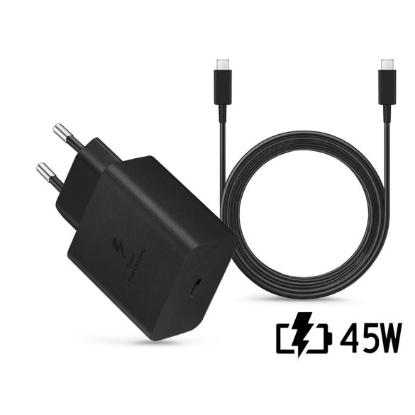 Samsung gyári hálózati töltő adapter Type-C bemenettel + 1,8 m-es Type-C - Type-C kábel - 45W - EP-TA845XBEG PD.3.0 Super Fast Charging 2.0 + EP-DX510JBE -fekete (ECO csomagolás)