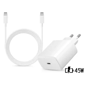  Samsung gyári hálózati töltő adapter Type-C bemenettel + 1,8 m-es Type-C - Type-C kábel - 45W - EP-TA845EWE + EP-DX510JWE - fehér (ECO csomagolás)
