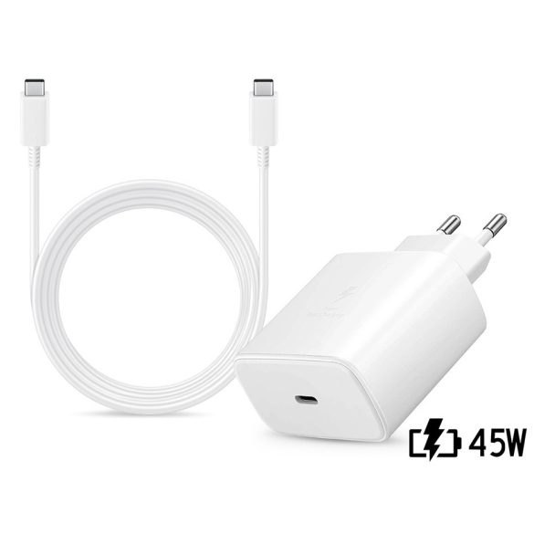 Samsung gyári hálózati töltő adapter Type-C bemenettel + 1,8 m-es Type-C - Type-C kábel - 45W - EP-TA845EWE + EP-DX510JWE - fehér (ECO csomagolás)