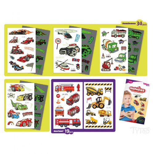 Tytoo Járművek tetoválás matrica szett - 53 db / csomag (TY50272)