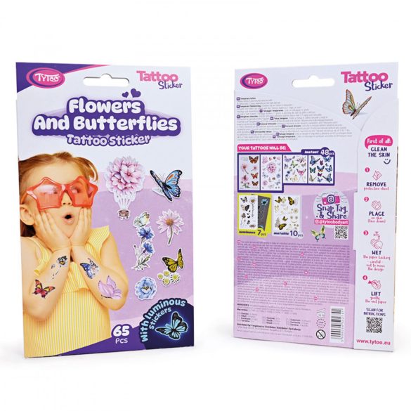 Tytoo Pillangók és virágok tetoválás matrica szett - 65 db / csomag (TY50274)