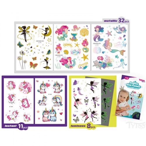 Tytoo Angyalok és pónik tetoválás matrica szett - 51 db / csomag (TY50275)