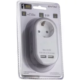   Entac EPAG-1EE-2USB-W hálózati adapter 1 földelt aljzat és 2 usb (össz. 2.1a) fehér