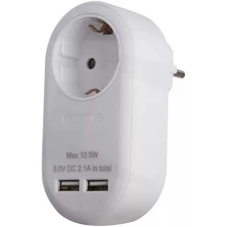 Entac EPAG-1EE-2USB-W hálózati adapter 1 földelt aljzat és 2 usb (össz. 2.1a) fehér