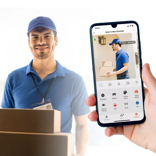 Smart videó kaputelefon szett - Wi-Fi-s, akkumulátoros - HD - fekete (55385BK)