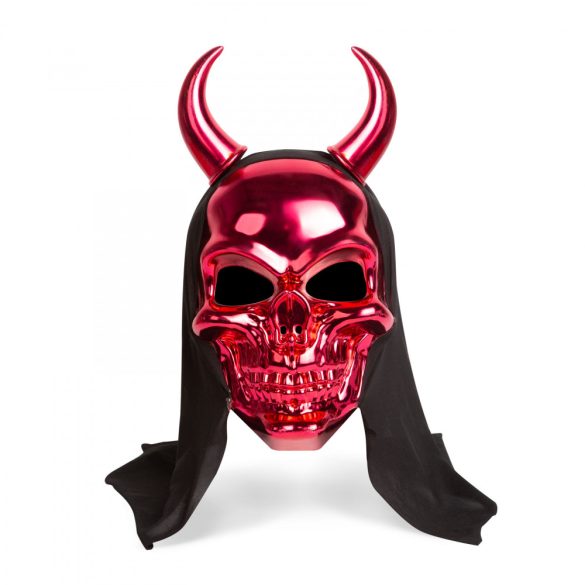 Fényes koponya maszk - piros ördög - felnőtt méret - 16 x 30 cm (58185B)
