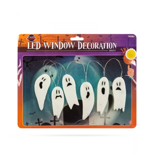 Halloween-i LED ablakdekor - gél - szellem - 85 cm (58186A)