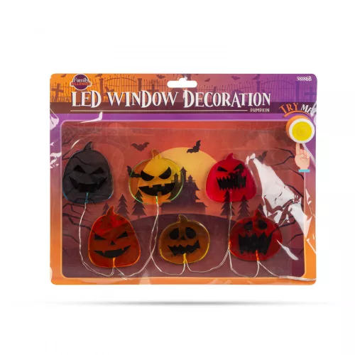 Halloween-i LED ablakdekor - gél - tök - 85 cm (58186B)