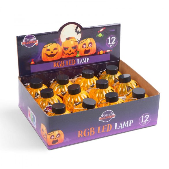 Halloween-i RGB LED lámpa - felakasztható tök - narancs / fekete - elemes (58116B)