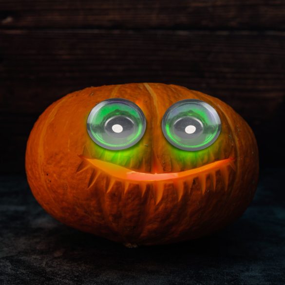 Halloween-i ijesztő szempár - zöld LED-es - elemes (58195A)