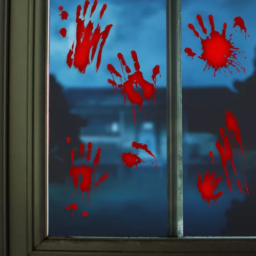 Halloween-i ablakmatrica szett - véres kezek - 8 részes (58131D)