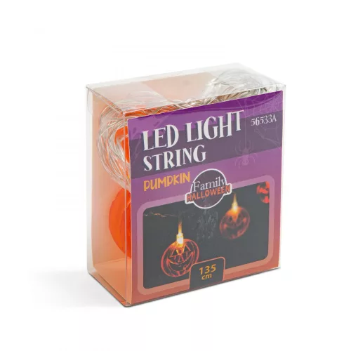 Halloween-i LED-es fényfüzér - tök - 10 LED - 2 x AA - 1,35 m (56533A)