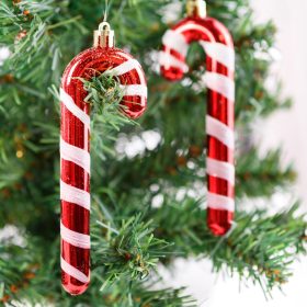   Family Karácsonyfadísz szett - piros / fehér cukorbot - 13 cm - 6 db / szett (58783)