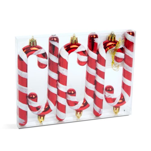 Family Karácsonyfadísz szett - piros / fehér cukorbot - 13 cm - 6 db / szett (58783)