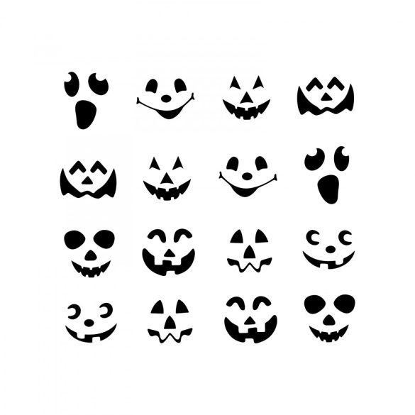 Halloween-i fólia matrica szett - fekete tök arcok - 16 db / csomag (58131E)