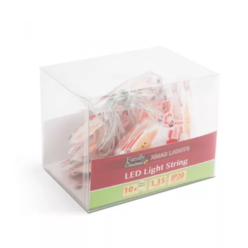 Family LED fényfüzér - mikulás - 10 LED - 1,35 méter - melegfehér - 2 x AA (58912)