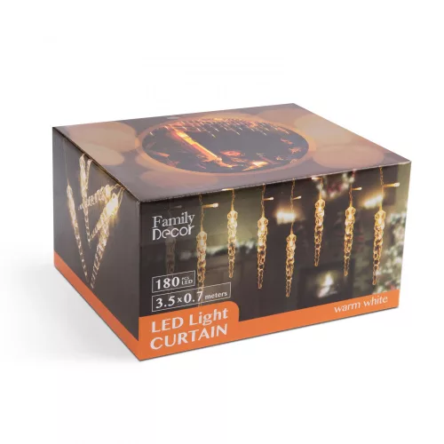 Family LED-es fényfüggöny - jégcsappal - 3,5 x 0,7 m - 180 melegfehér LED - IP44 (58915)