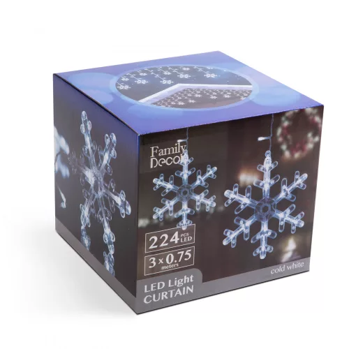 Family LED-es fényfüggöny - hópehely - 3 x 0,75 m - 224 hidegfehér LED - IP44 (58916)