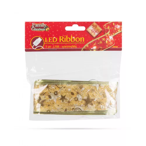 Family Karácsonyi LED-es szalag - arany - 5 m x 5 cm - 50 LED - USB (58933K)