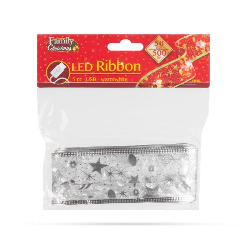Family Karácsonyi LED-es szalag - ezüst - 5 m x 5 cm - 50 LED - USB (58933L)