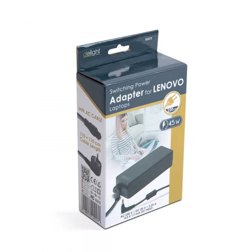 Delight Laptopadapter - Lenovo 45W - 20V - 2.25A - 4 x 10,65 mm / 1,7 x 9 mm (55373)