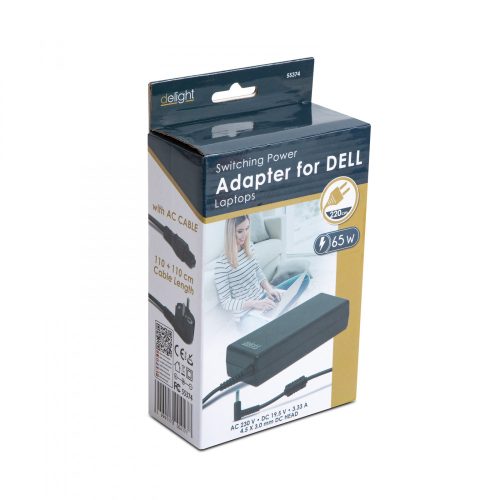 Delight Laptopadapter - Dell - 65W - 19.5V - 3.33A - 4,5 x 12,22 mm / 3 x 10 mm (55374)