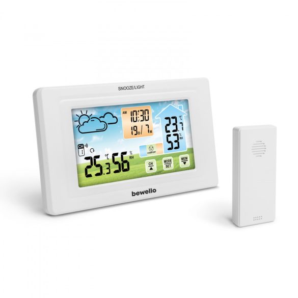 Bewello Digitális hőmérő és ébresztőóra - kültéri / beltéri - USB-s, elemes - fehér (BW2070)