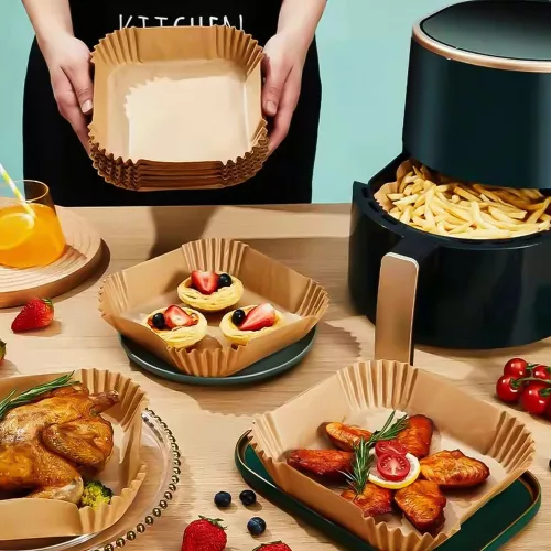 Bewello Air fryer sütőpapír - olaj nélküli sütőhöz - négyzet - 20 cm - 50 db / csomag (BW1020A)