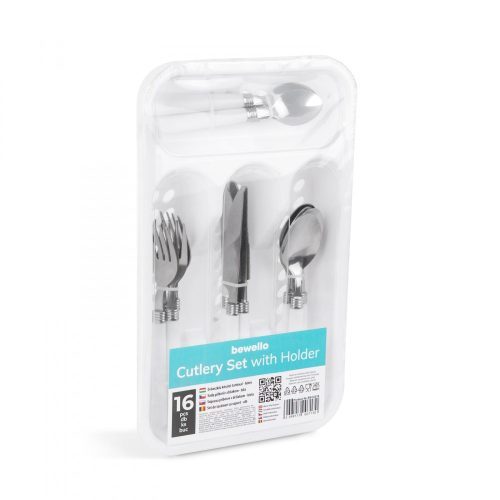 Bewello Evőeszköz készlet tartóval - fehér - 16 részes - 32,7 x 19,5 x 4,7 cm (BW1021B)