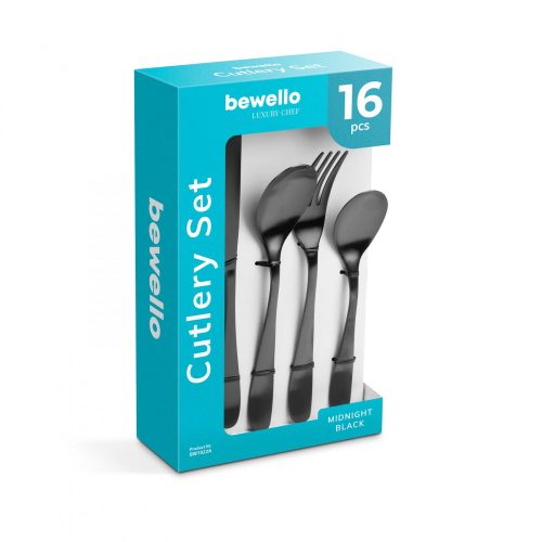 Bewello Evőeszköz készlet - matt fekete - 16 részes (BW1022A)