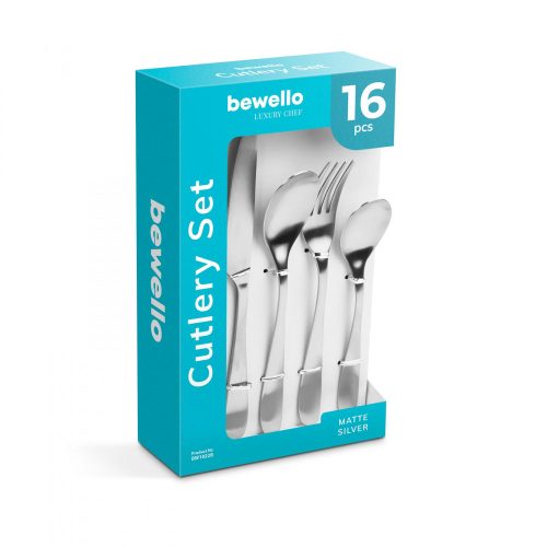 Bewello Evőeszköz készlet - matt ezüst - 16 részes (BW1022B)
