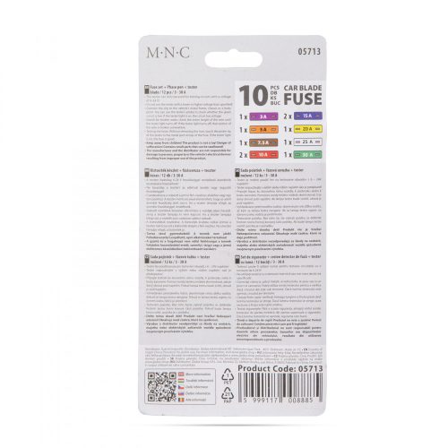 MNC Biztosíték készlet + fázisceruza + teszter - késes - 10 db - 6 - 24V, 3 - 30A (05713)