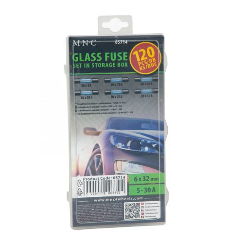 MNC Üveg biztosíték készlet tárolódobozban - 120 db - 5-30A (05714)