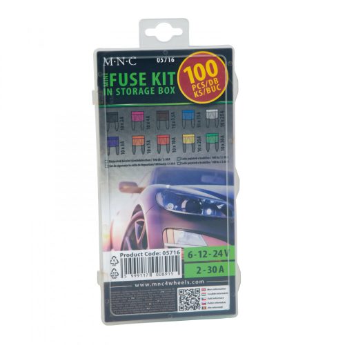 MNC Biztosíték készlet tárolódobozban - 100 db - 2-30A (05716)
